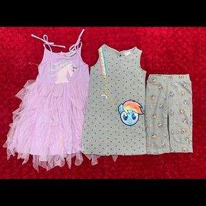 Lot of 3 - Unicorn dress, Rainbow Dash dress/Capri
